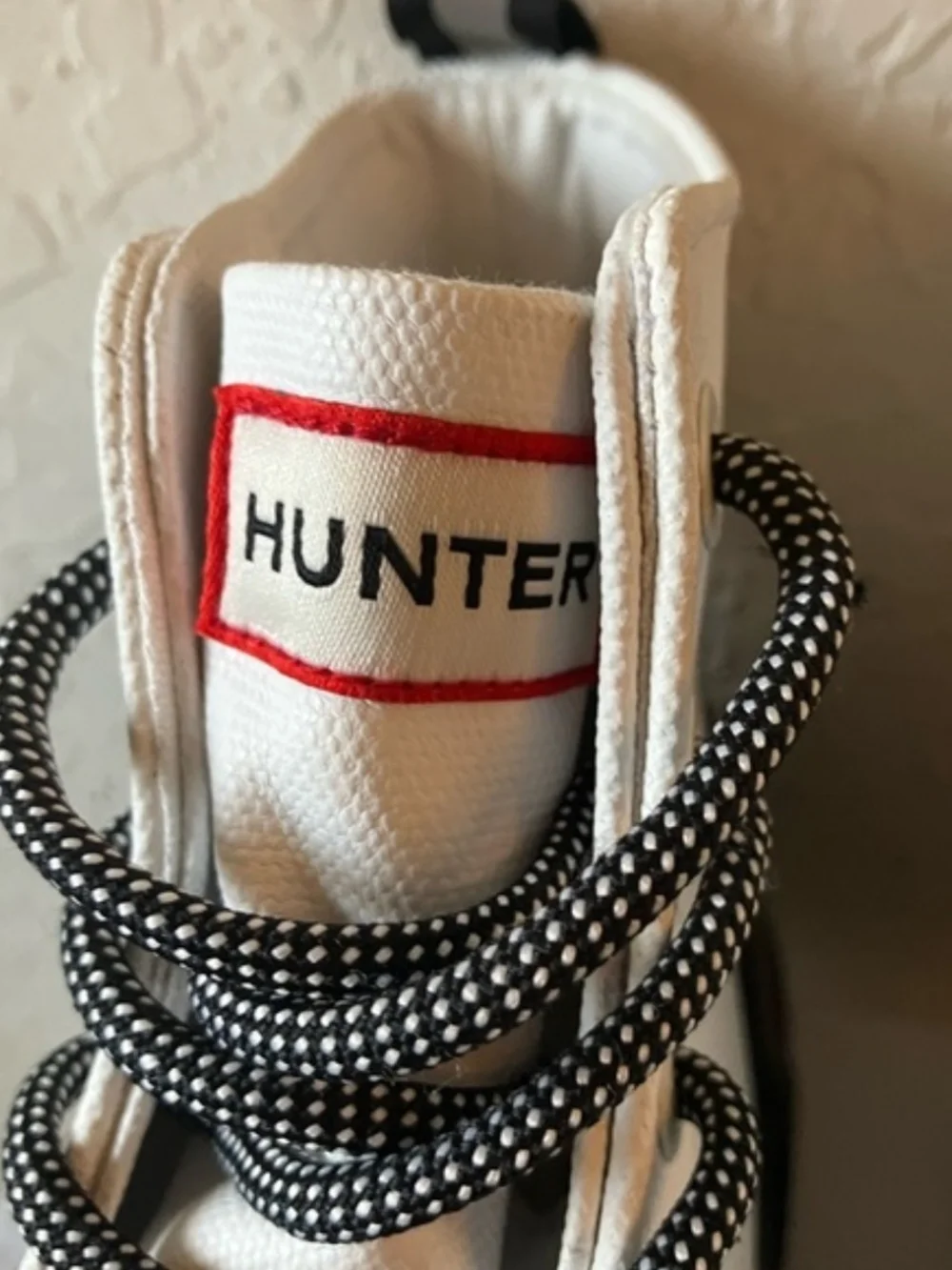 Hunter White and Black High-Top Lace-Up Sneakers